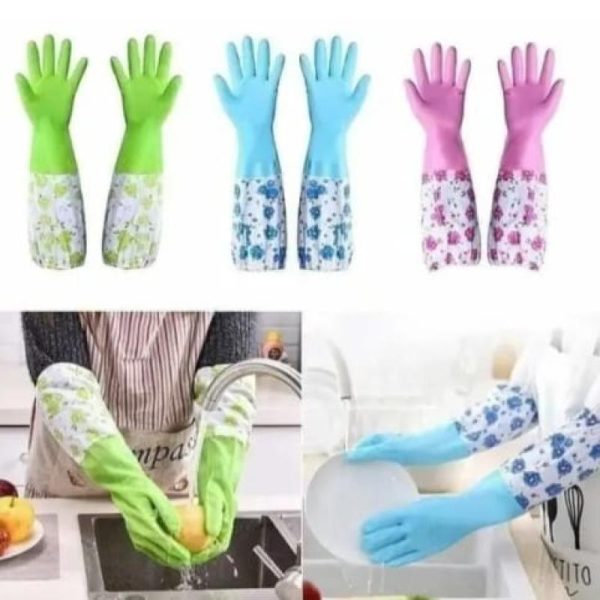 1Pair Lengthen Dishwashing Cleaning Glove Durable Waterproof Cleaning Rubber Long Sleeves