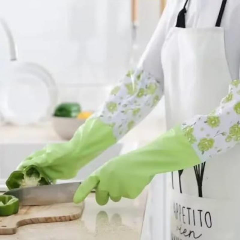 1Pair Lengthen Dishwashing Cleaning Glove Durable Waterproof Cleaning Rubber Long Sleeves