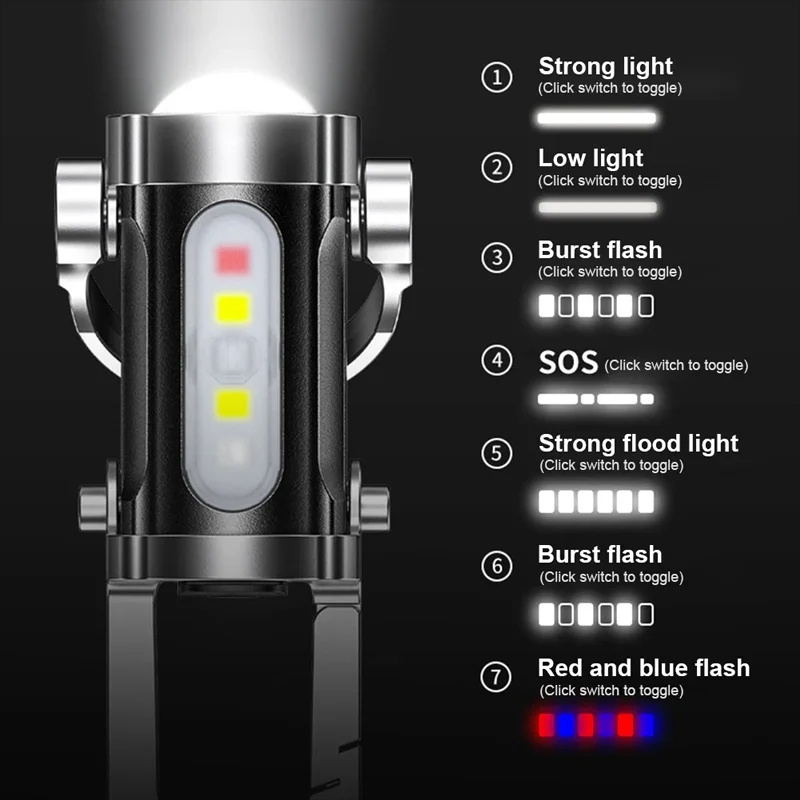 7 Modes High Power LED + COB Keychain Flashlight With Type-C Charger - KD088