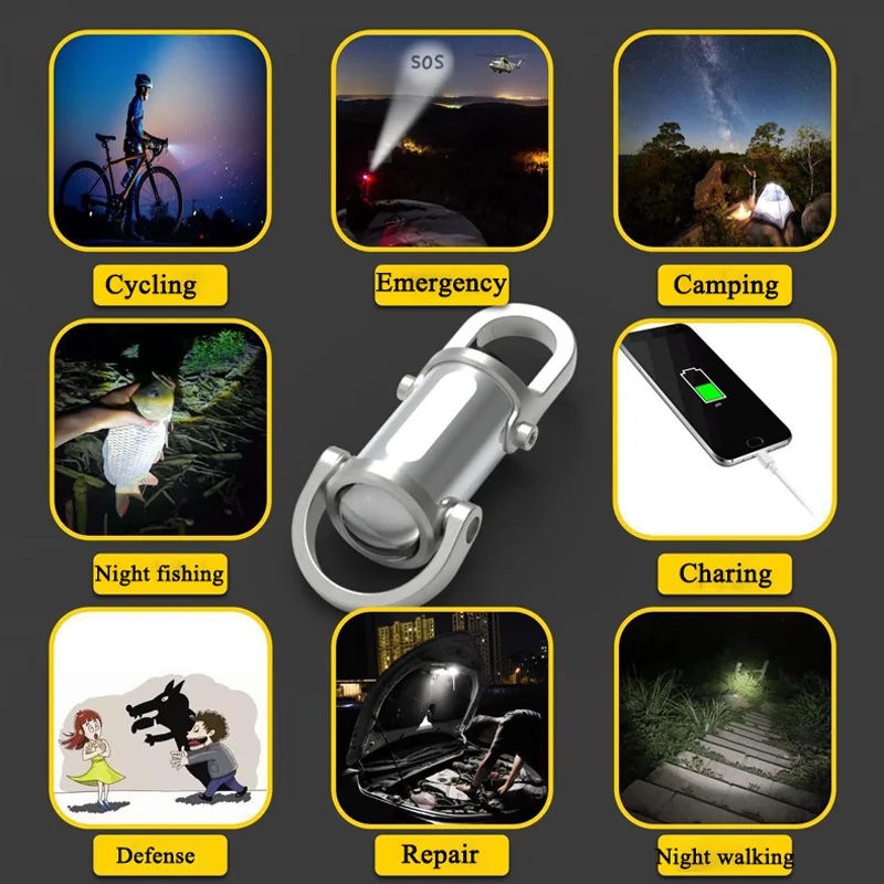 7 Modes High Power LED + COB Keychain Flashlight With Type-C Charger - KD088