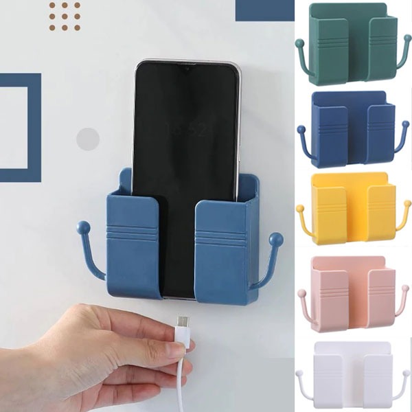 1pcs Wall Mount Phone Holder Self-Adhesive Wall Beside Organizer Storage Box