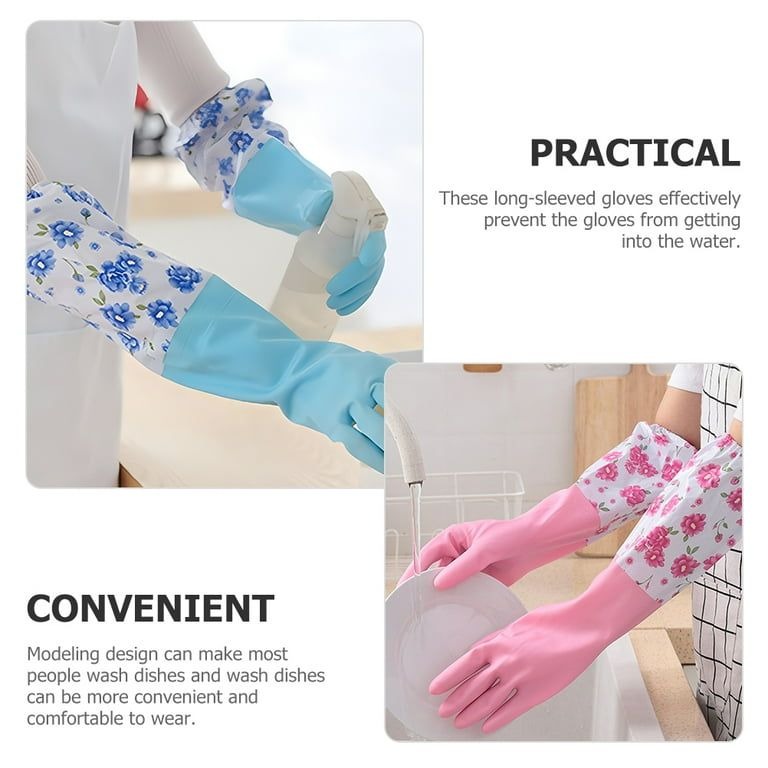 Hand Gloves for the use Kitchen, 01 PAIR Reusable Rubber Gloves Pvc Waterproof Long Cuff Household Gloves