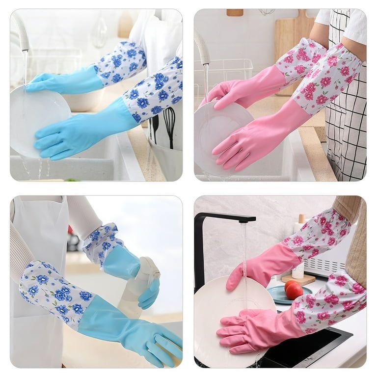 Hand Gloves for the use Kitchen, 01 PAIR Reusable Rubber Gloves Pvc Waterproof Long Cuff Household Gloves