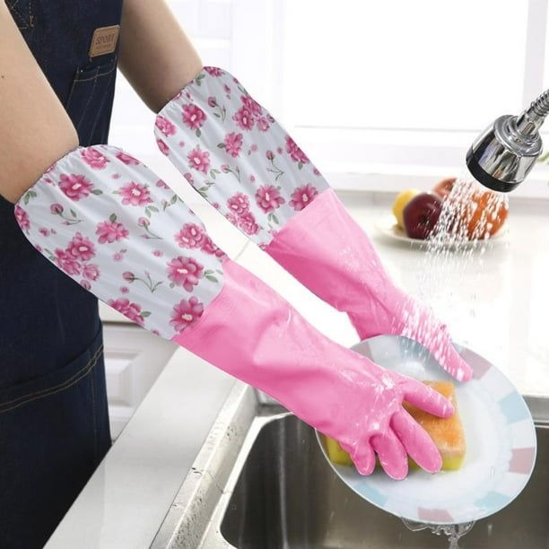Hand Gloves for the use Kitchen, 01 PAIR Reusable Rubber Gloves Pvc Waterproof Long Cuff Household Gloves