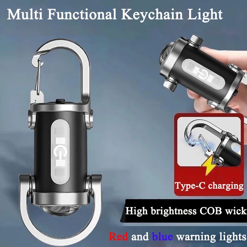 7 Modes High Power LED + COB Keychain Flashlight With Type-C Charger - KD088
