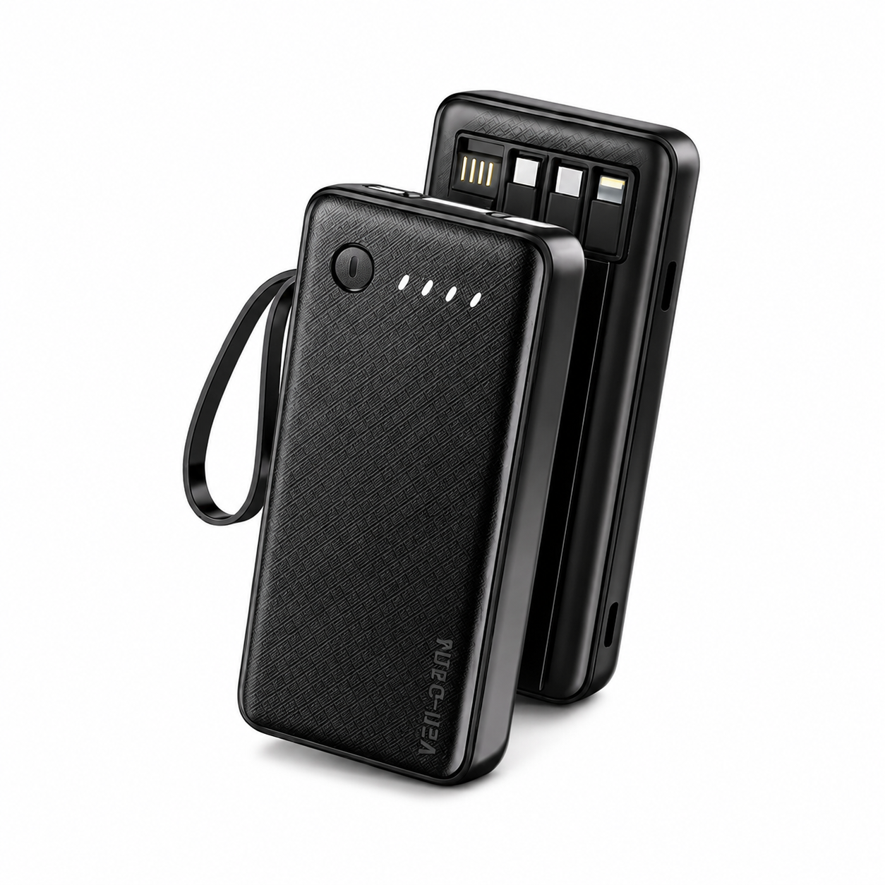 VEN-DENS 10000mAh Power Bank (VD-PB058) – Portable Charger with Built-in Type-C, Micro & Lightning Cables, Fireproof Shell & LED Indicator